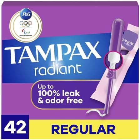 Tampax Radiant Tampons with LeakGuard Braid, Regular Absorbency, 42 Count