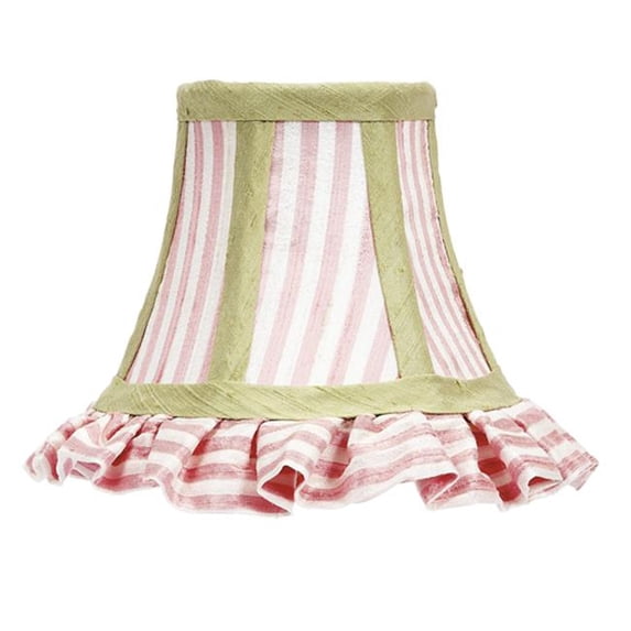 Jubilee Collection 2426 Chandelier Shade - Ruffled Pink and White Stripe with Sage Green Trim