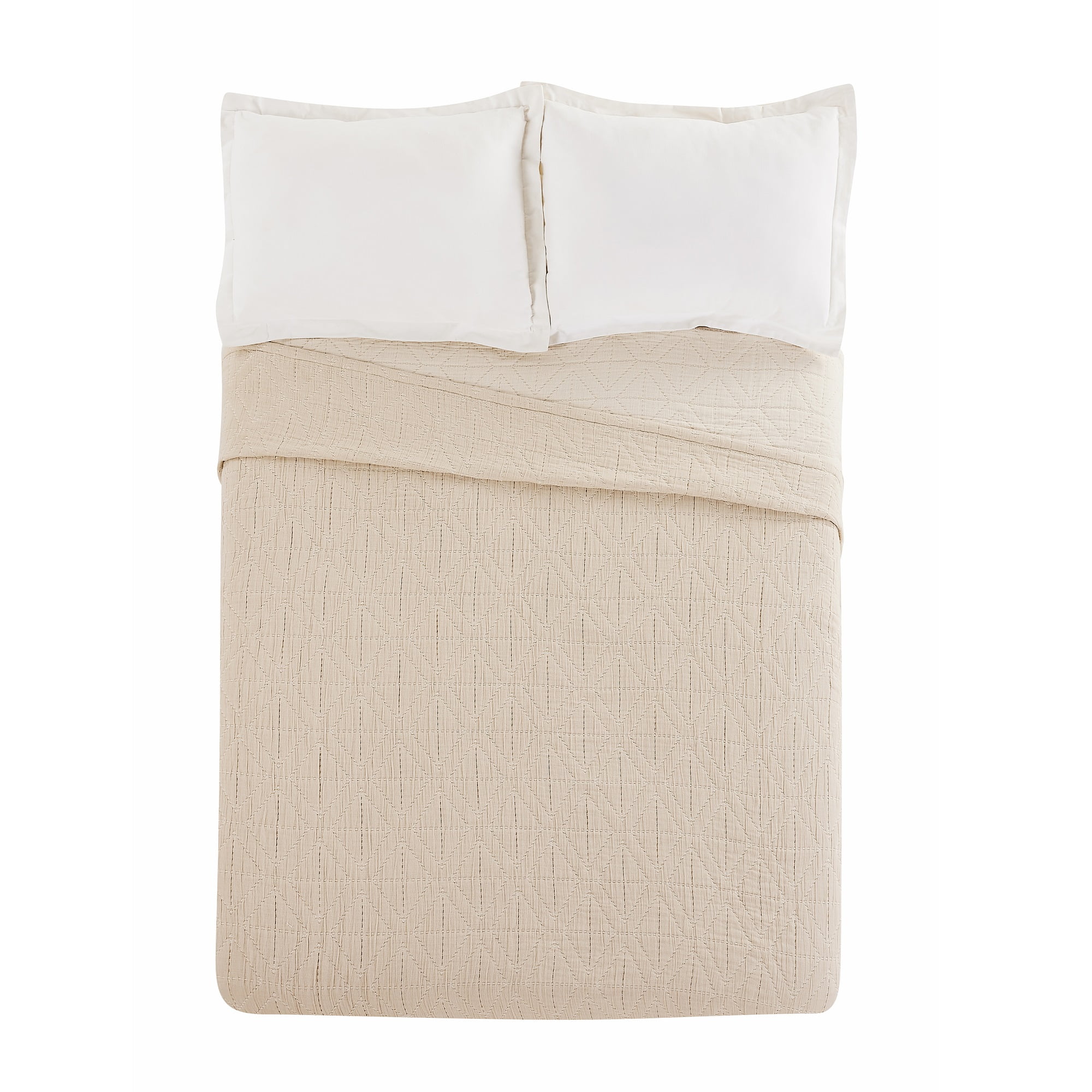 Laurel & Mayfair Maren Geometric Beige Cotton Reversible Bed Blanket, King