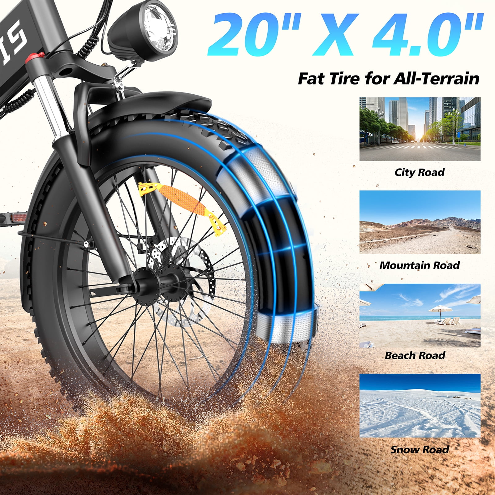 GugoIs 1500W Peak Electric Bike, 20" x 4.0 Fat Tire Electric Mountain Bike, 48V 20Ah Battery Folding Ebike with Rear Rack, 7 Speed E-Bicycle, Lockable Suspension Fork, off-road UL2849