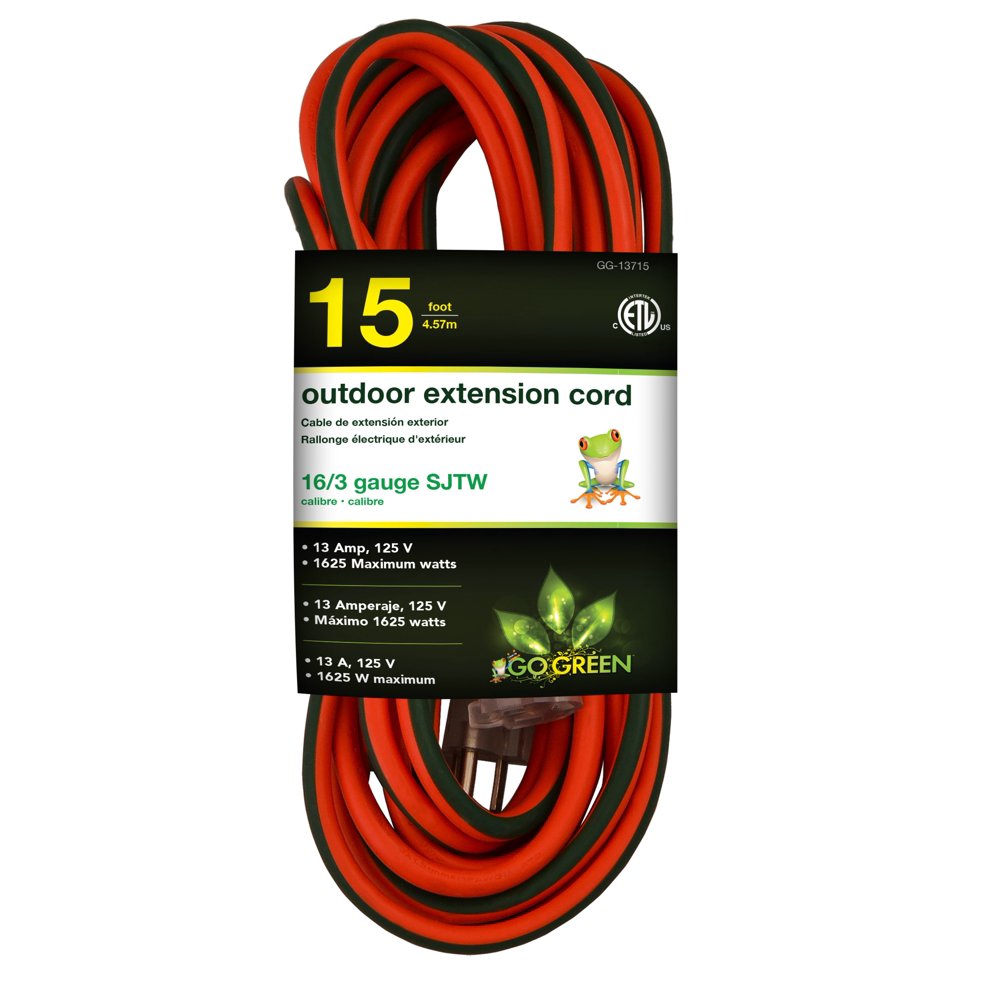 GoGreen Power 16/3 15' Heavy Duty Extension Cord Orange