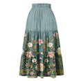 thumbnail image 5 of Womens Maxi Skirt Drawstring High Waisted Summer Long Skirts Lightweight Tiered Flowy Floral Pleated Skirts Blue L, 5 of 5