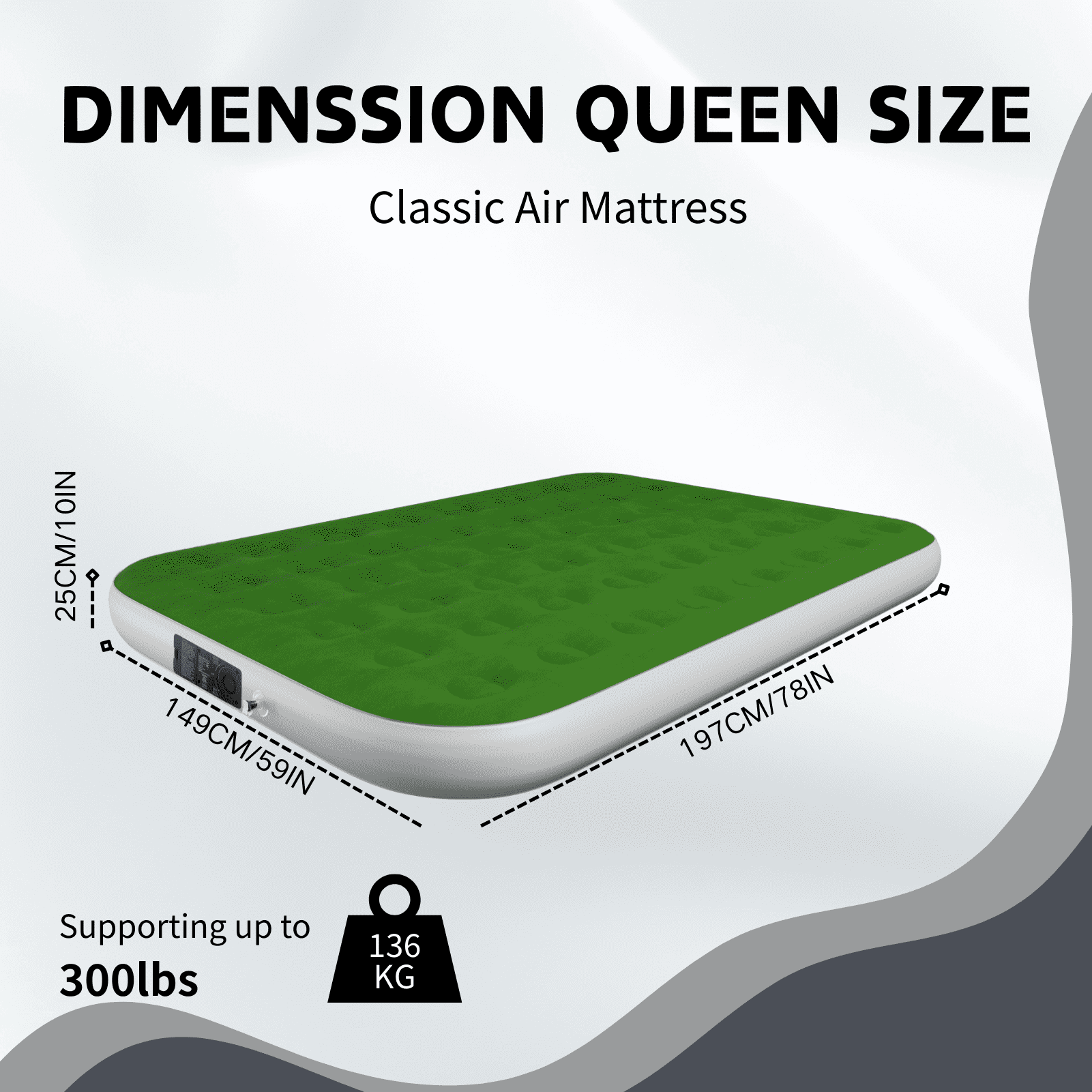 Queen 10" Top Flocking Air Mattress with Built-in Pump Raised Comfort,Fast Inflation/Deflation Foldable Portable Air Bed with Storage Bag for Home,Camping,Guests Green