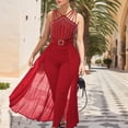 thumbnail image 2 of HXWCHs off Shoulder Jumpsuits for Women, Stylish Women's Sleeveless Jumpsuit with Zipper Front and Elegant Mesh Waistband Design XL Red, 2 of 5
