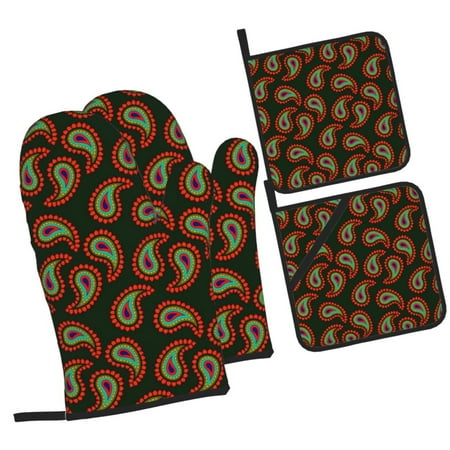 

ZICANCN Oven Mitts and Pot Holders Sets Paisley Swirls Filigree Design Baking Sets Kitchen Heat Resistant 4 Pieces
