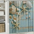 thumbnail image 6 of Chilfamy   Shower Curtain Seashells Starfish Wooden Nautical Border Summer Beach Ocean Bathroom Decor Set  White, 6 of 7