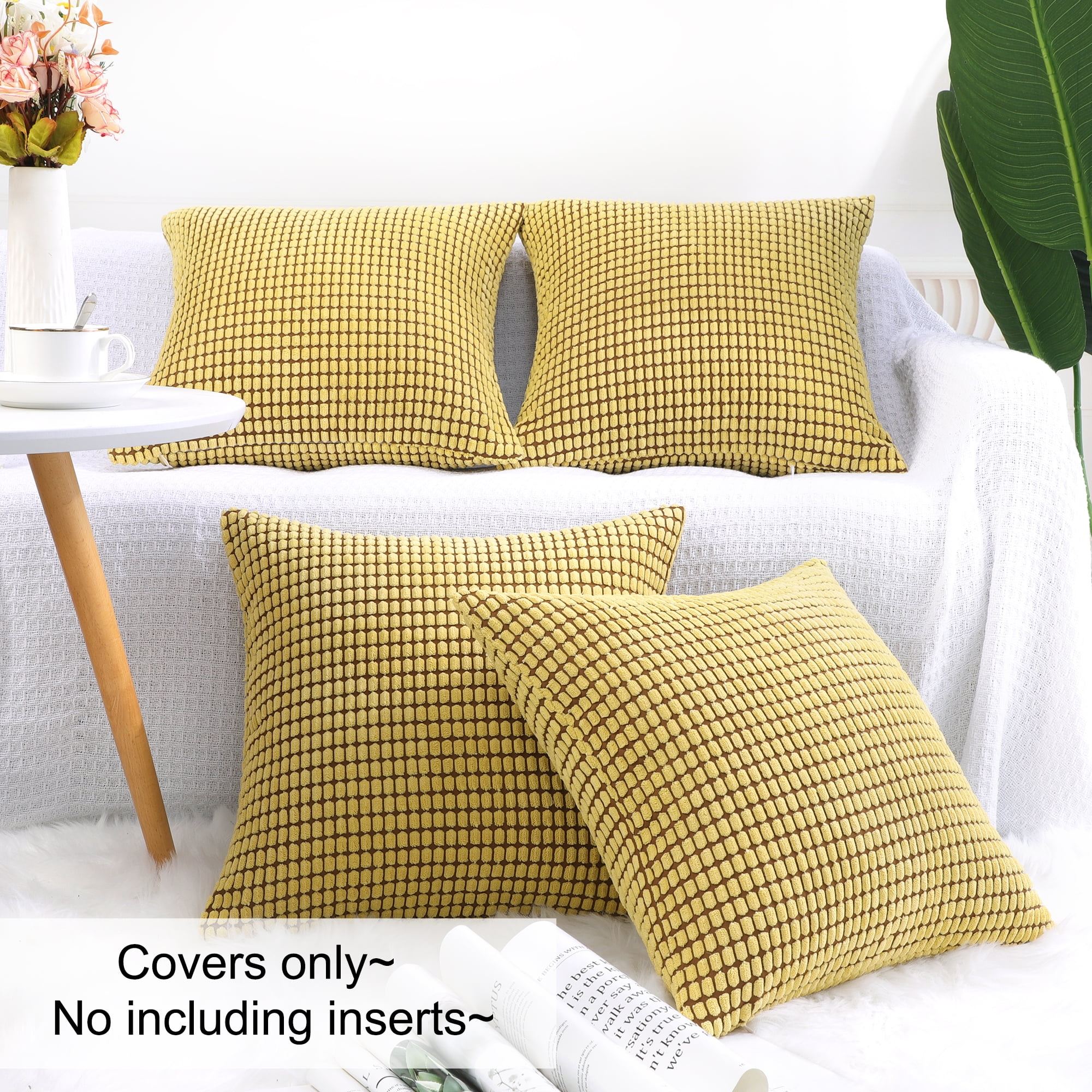 Unique Bargains 4-Pack Decoratiove Throw Cushion Pillow Covers Yellow 18" x 18"