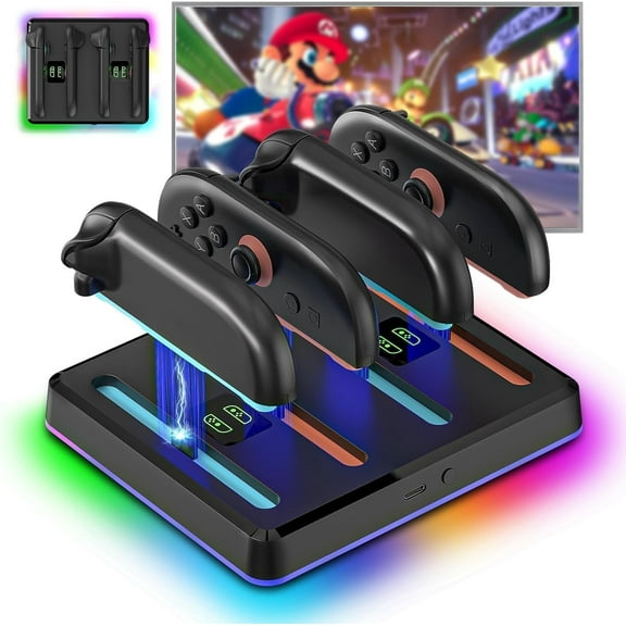 Charging Dock for Nintendo Switch 2 Controller – 4 in 1 Magnetic Fast Charger Station with Game Card Storage, RGB LED Indicators, Compatible with Nintendo Switch 2 Accessories