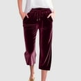 thumbnail image 2 of FAIWAD Capri Pants for Women Drawstring Elastic Waist Velour Sweatpants Casual Loose Dressy Velvet Trousers, 2 of 7