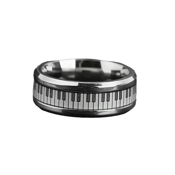 HIJONES Men Women's Stainless Steel Simple Electronic Keyboard Ring 8MM High Polished Jewelry Gift Silver Size 9