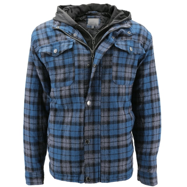 vkwear Men's Quilted Lined Cotton Plaid Flannel Layered Hoodie Jacket ...