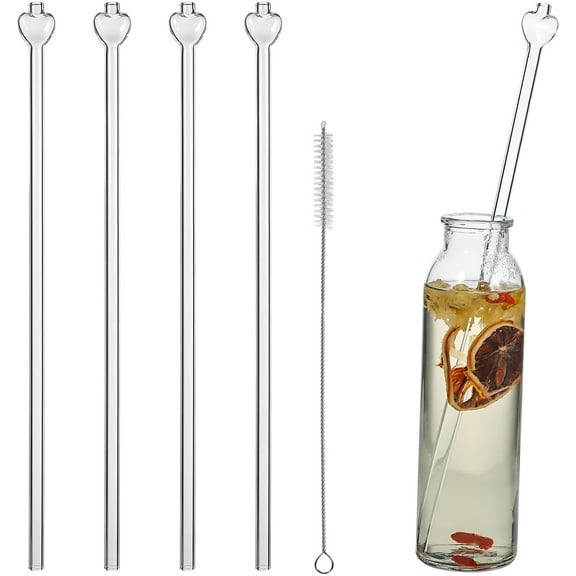 IBASETOY 4 Straws Reusable Glass Drinking Straw Assorted Color Home Use 1 Brush