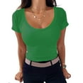 thumbnail image 4 of Women's Crew Neck Short Sleeve Tops Slim Fit Collection Ribbed Knit T Shirt, 4 of 6