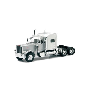Peterbilt 389 Truck with Flatbed Trailer Silver Metallic with Excavator ...