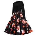 thumbnail image 3 of Navidad mujer Retro estampado Patchwork manga larga noche cuello redondo cremallera fiesta graduación vestido Vintage Fridja nbo1251, 3 of 7