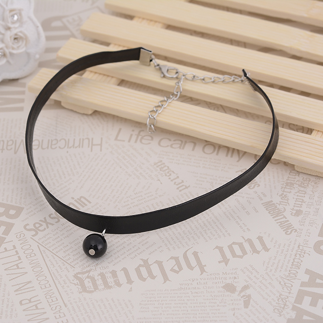 Choker Necklace Faux Leather Round Pendant Choker Chain Choker Collar for Women - image 5 of 10