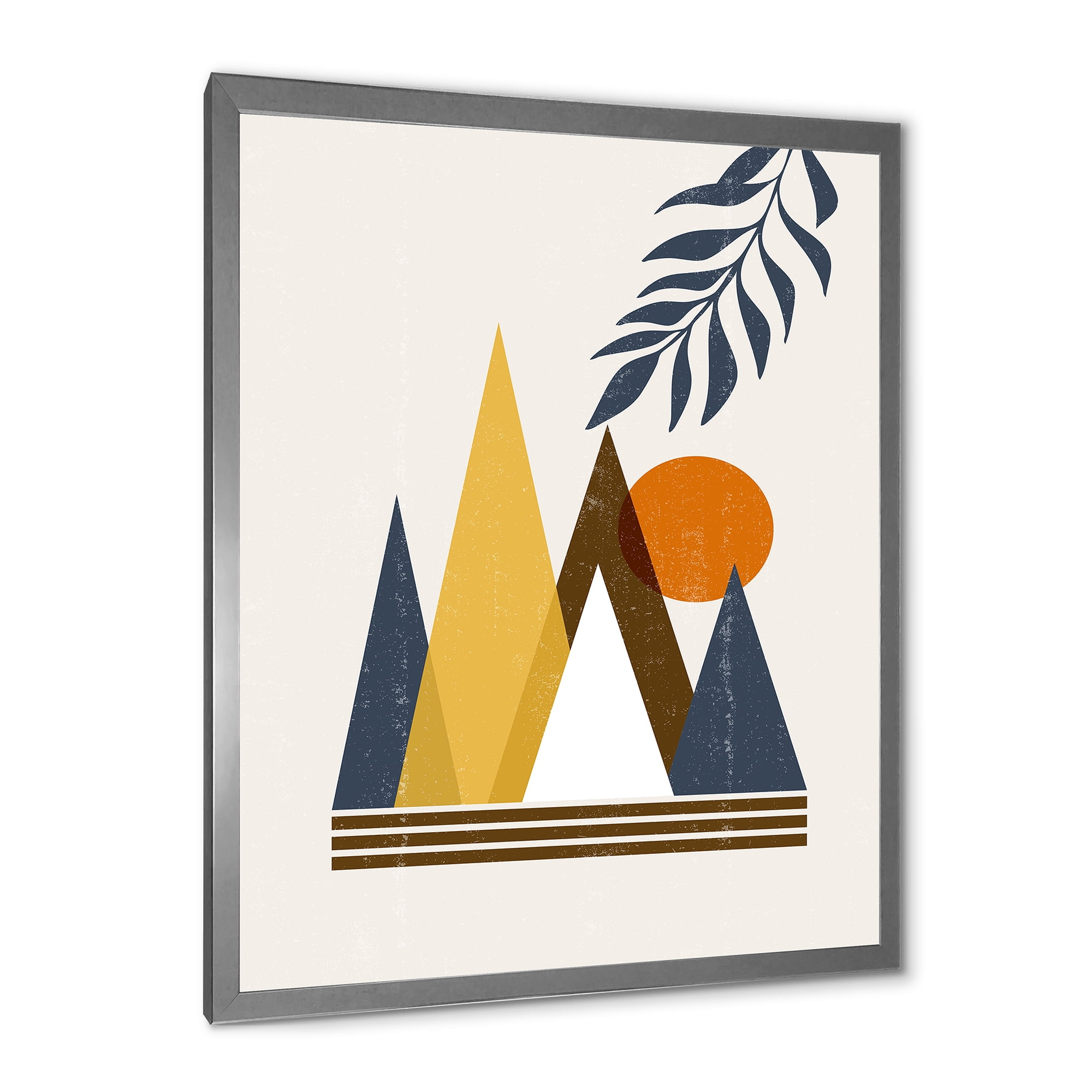 Designart 'Abstract Moon and Sun In Mountains I' Modern Framed Art Print