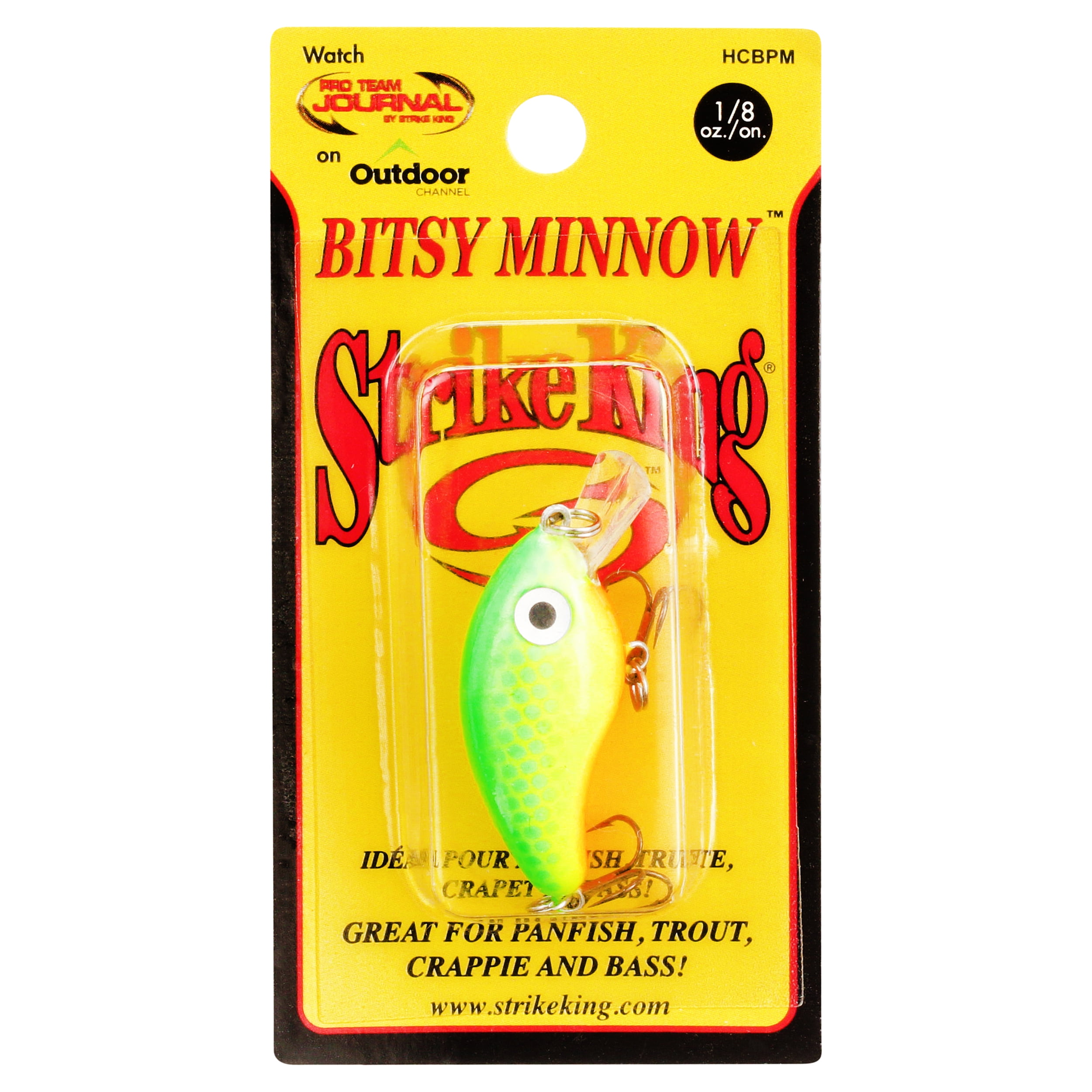 Strike King Bitsy Pond Minnow Crankbait Green Back Chartreuse Hard Bait Lure