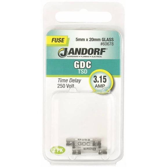 Jandorf 60678 Time Delay Fuse, 3.15 A, 250 V, 35 A Interrupt, Glass Body