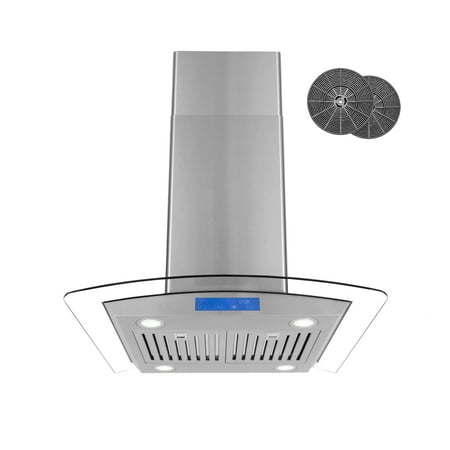visor tempered cosmo ductless hood cfm range island glass