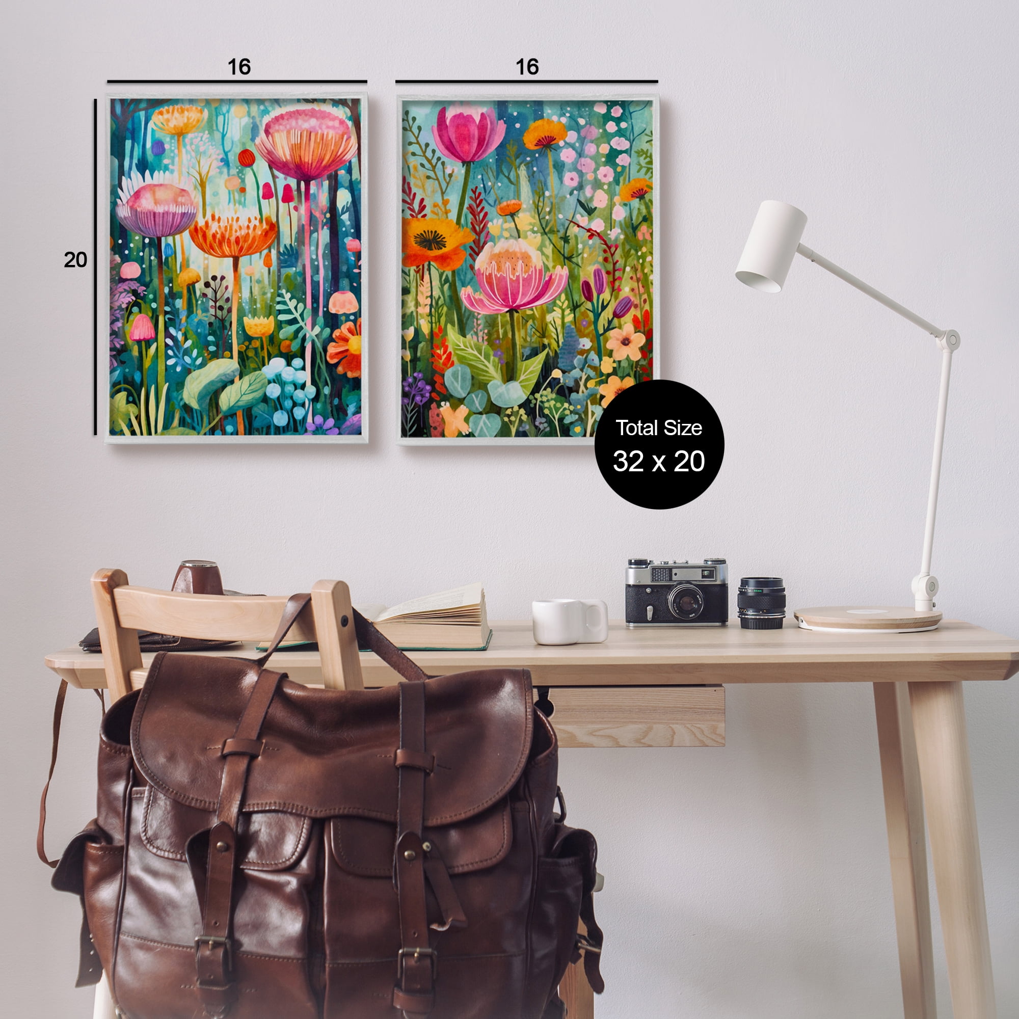 Stupell Industries Whimsical Gardens Landscape Botanical & Floral Painting Gray Framed Art Print Wall Art, 16 x 20, Set of 2
