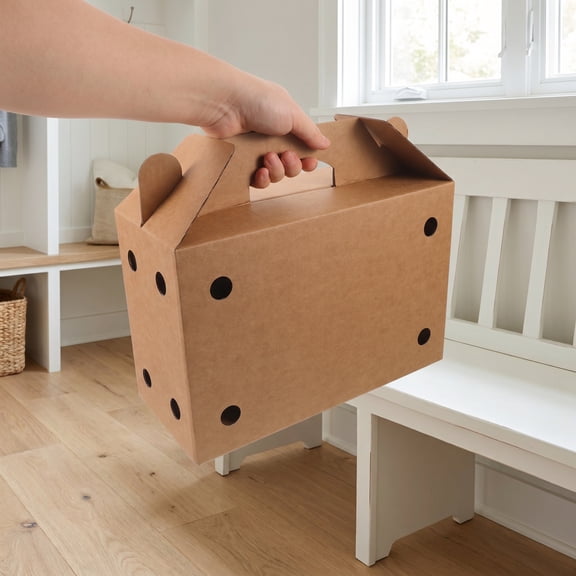 Vosarea Set of 6 Ventilated Light Brown Cardboard Carrier Boxes with Handles for Small Pets and Birds Transport