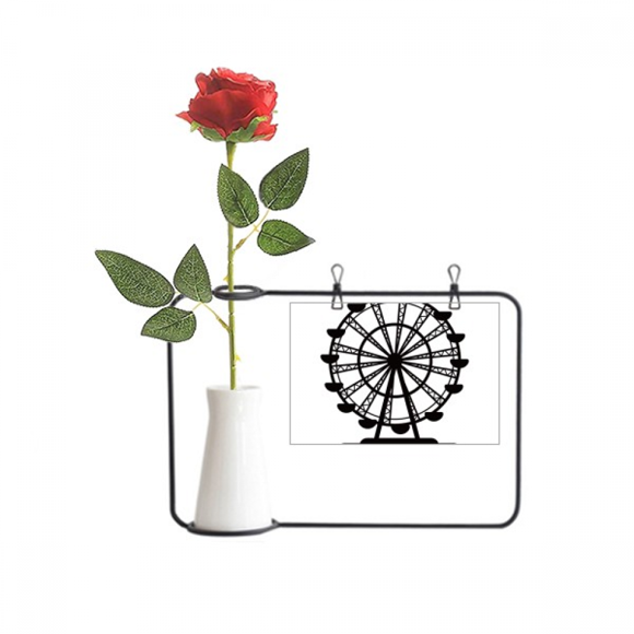 Black Ferris Wheel Amusement Park Outline Artificial Rose Flower Hanging Vases Decoration Bottle
