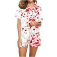 thumbnail image 2 of Valentine's Pajamas for Women Love Printed Lapel Pocket Short Sleeved Top+Shorts Pajama Sets, 2 of 5