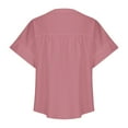 thumbnail image 6 of EWASWON Women's Short-Sleeve V-Neck Button-Up Blouse – Stretchy Polyester-Spandex Casual Shirt for Summer, Parties & Work (S-XXL),Pink,XL, 6 of 6