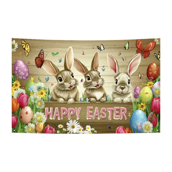 Fasiaou Easter Garage Door Decoration Happy Easter Garage Door Banner Large Easter Bunny Egg Spring Flower Cover Background Decal for Outdoor Indoor Hanging Party Supplies,E