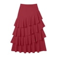 thumbnail image 2 of POIUYTR Women Summer Flounce Skirts Casual High Waist Tiered A-Line Long Skirts Trendy Solid Color Skirt, 2 of 6