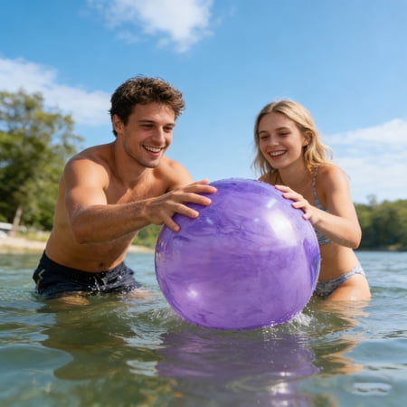 9in Marbled Pvc Inflatable Beach Ball Waterproof Portable Deflatable Pool Toy Summer Outdoor Garden Kids Party Game Decoration Ball Purple