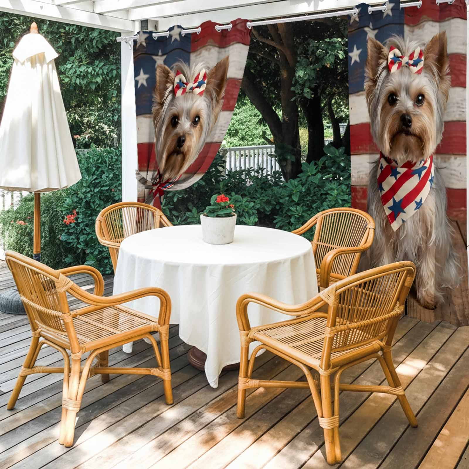 Patriotic Yorkshire Terrier Outdoor Curtains for Patio, Independence Day American Flag Sunshade Privacy Drapes Grommet Waterproof Outside Curtains for Porch/Cabana/Balcony 54"x 108", 1 Panel