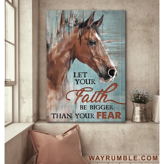 Beautiful horse painting, Blue background, Let your faith be bigger than your fear - Jesus Portrait poster Prints, Wall Art, UNFRAMED-8x12