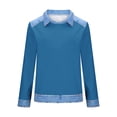 thumbnail image 5 of Sweatshirt for Women Neck Long Sleeve Casual Loose Fit Pullover Denim Contrast Raglan Sleeve Waffle Knit Soft Breathable Autumn Tops, 5 of 5