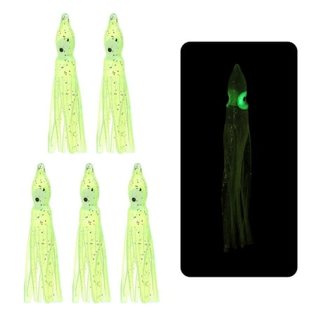 Fishing Squid Skirts Glow Soft Plastic Trolling Lures Fit for Bass Trout Salmon Saltwater Fishing Bait Fluorescent Yellow 2 Inch