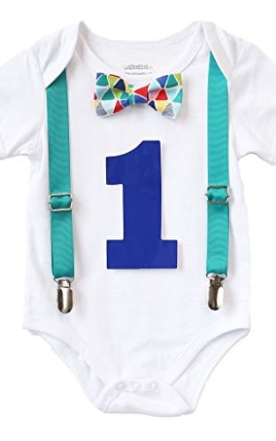 First Birthday Boys Outfit Bestselling Blues Bow Tie Bodysuit with Party Hat 