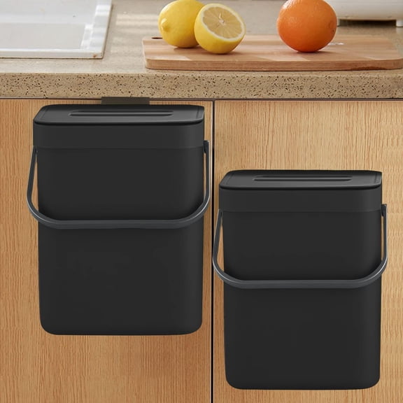 Countertop Compost Bin with Lid, Hanging Small Trash Can Lid Under Sink for Kitchen, Food Waste Countertop, Mountable Garbage Bathroom, RV, 5L/1.3 Gal, Black