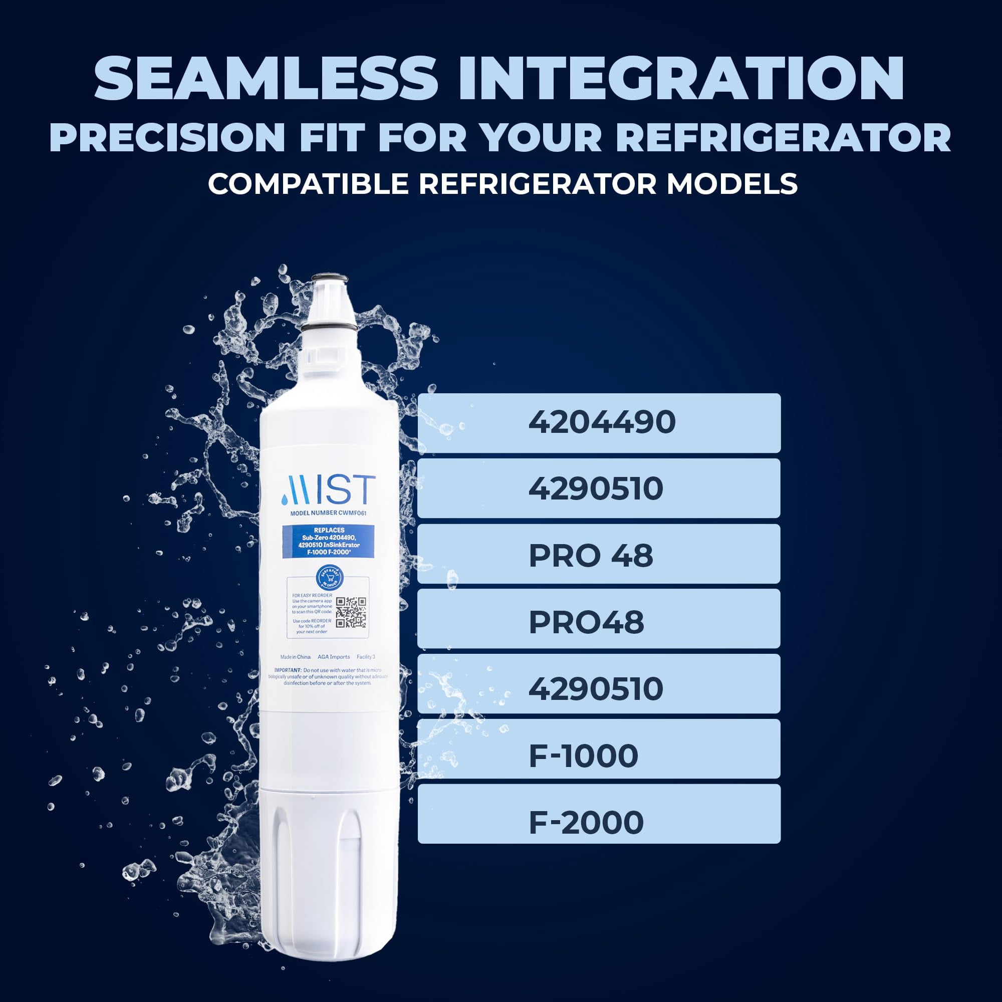 Mist 4204490 Refrigerator Water Filter Replacement Cartridge for Sub-Zero 4204490, Compatible with 4290510, InSinkErator F-1000 F-2000. Sub-Zero Water Filter, 3-Pack