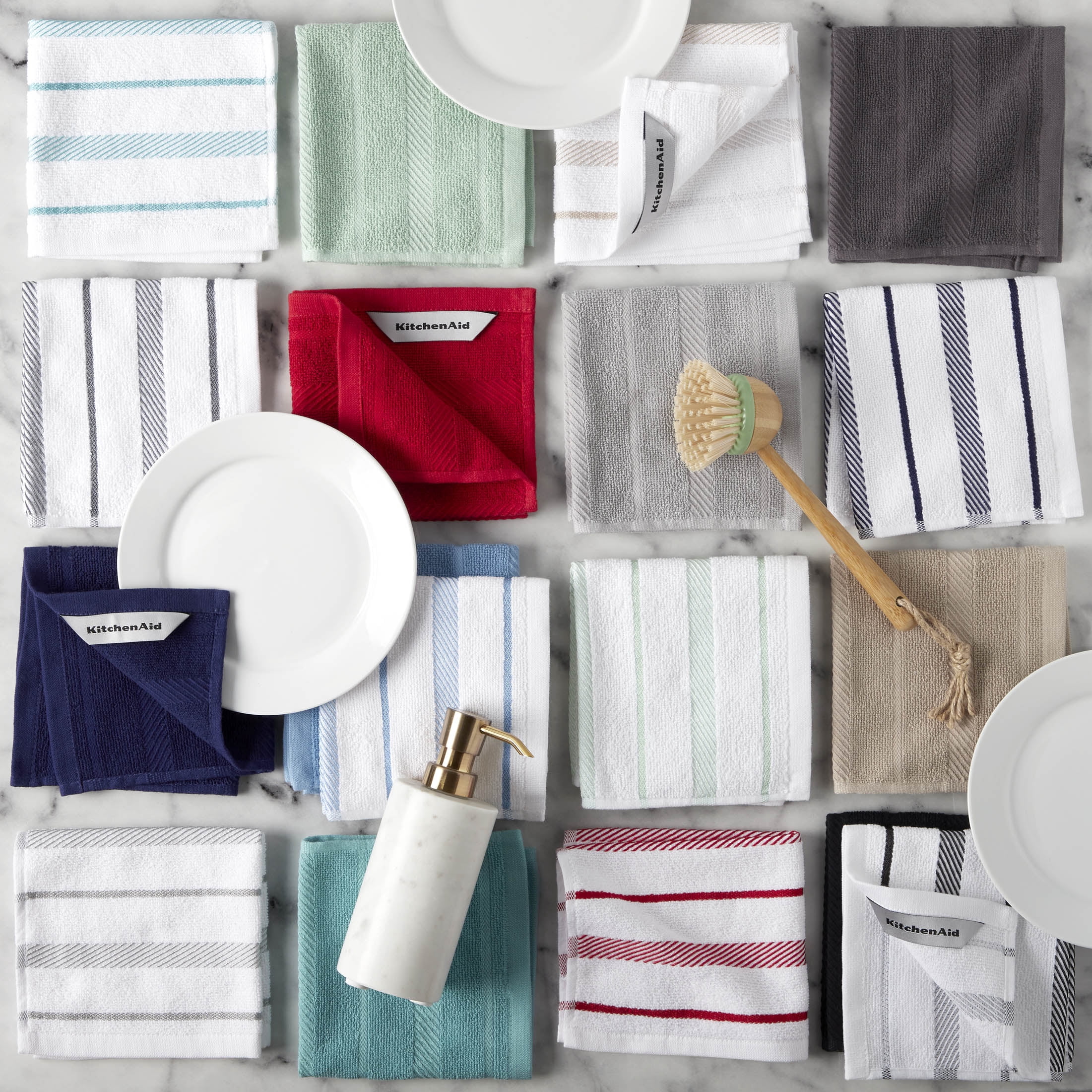 KitchenAid Albany Dishcloth 8 Pack Set, Pistachio/White, 12\"x12\"