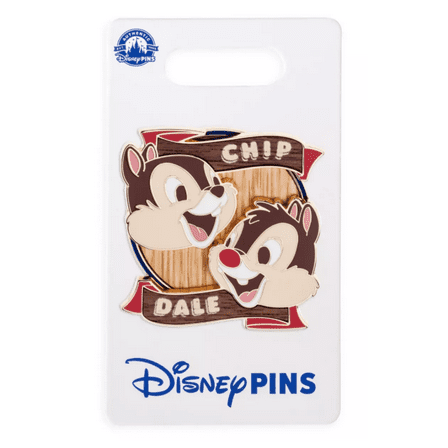 Disney Parks Chip 'n Dale Wood Inlay Pin New With Card