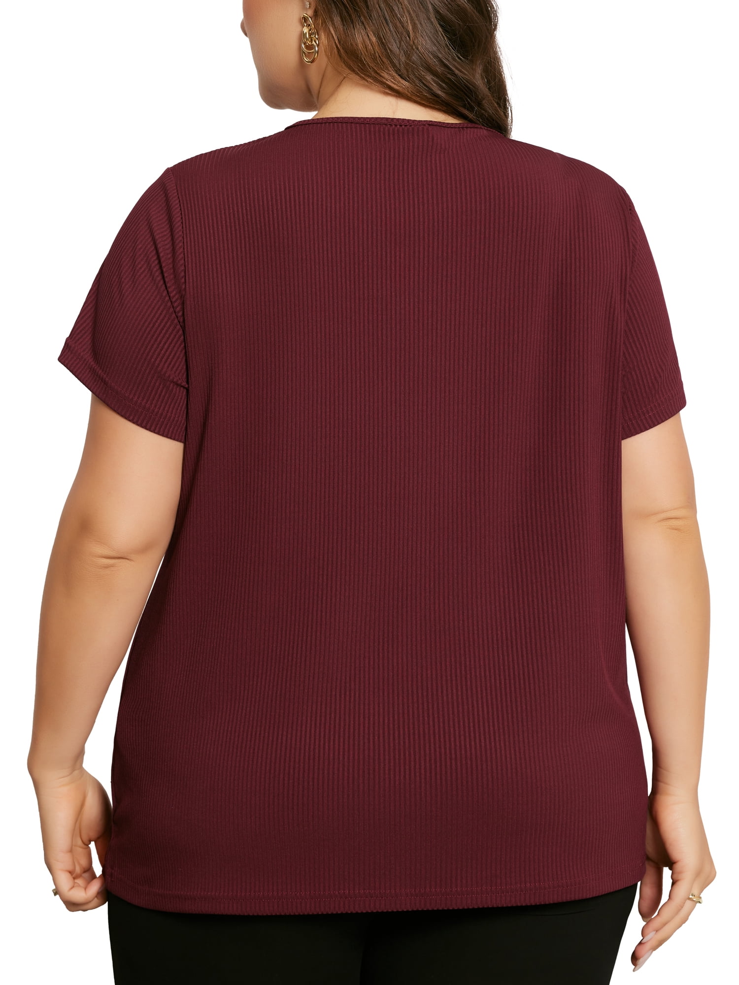 DARING DIVA Women's Plus Fashion Basic Short Sleeve Top 3X Burgundy