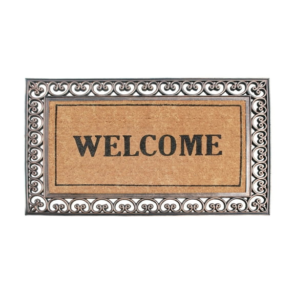 A1HC Welcome Rubber And Coir Classic Paisley Border Extra Large Double Doormat, 30"X48"