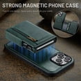 thumbnail image 6 of For iPhone 16 Pro Max 6.9" RFID Blocking 2 In 1 Detachable Leather Wallet With Popup Button Multi-Card Slot Zipper Pocket Magnetic Phone Case,Green,For iPhone 16 Pro Max, 6 of 7