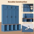 thumbnail image 5 of Farmhouse Hall Tree Bench with Hidden Hooks, 8-Door Shoe Storage Cabinet & Open Compartments, Entryway Organizer for Living Room, Blue, 5 of 7