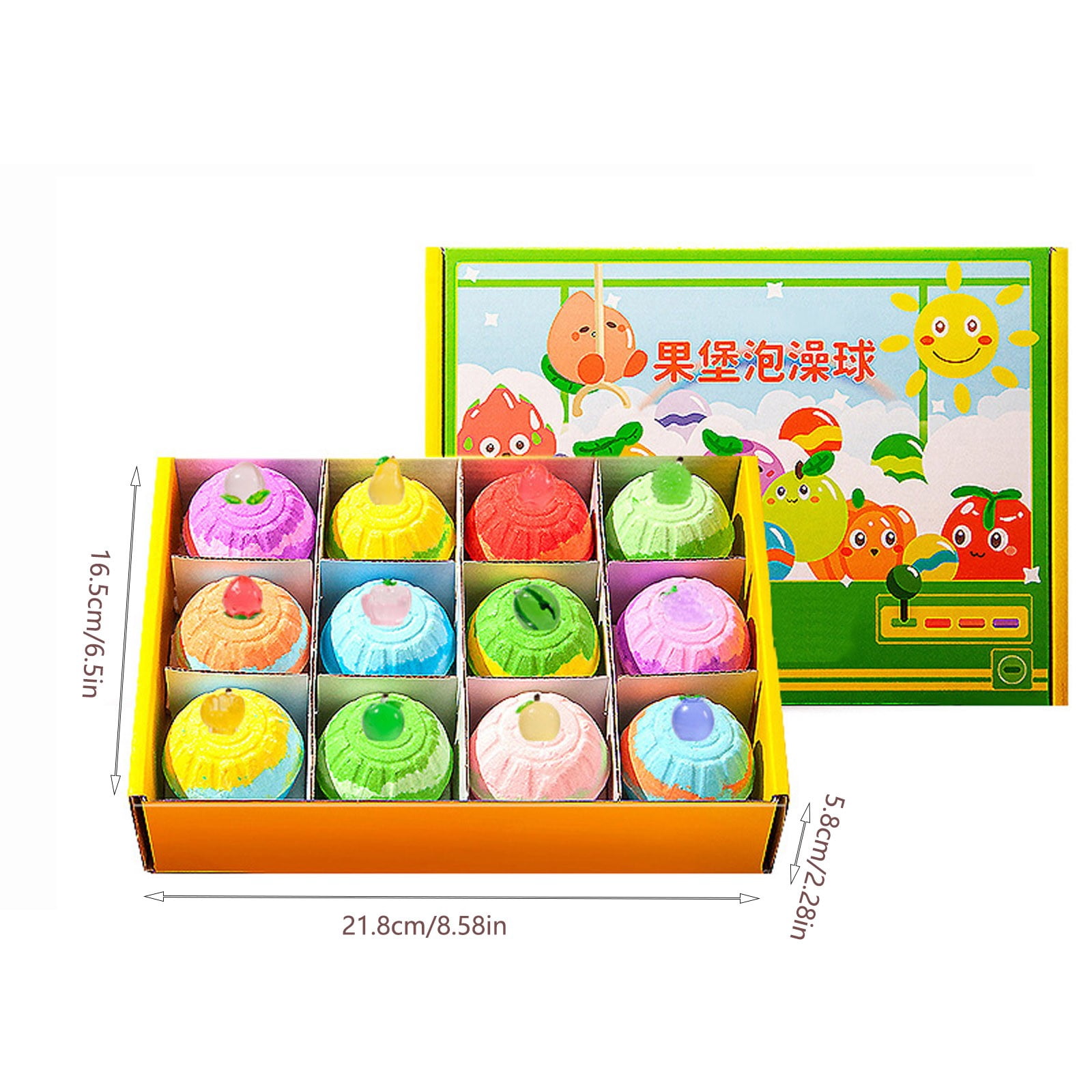 Kieccall 12 Pack Fruit Scent Bath Bomb Fizzy Bubble Balls For Home Spa Bathroom Aromatic Relaxation Body Cleansing Bath Use Gift