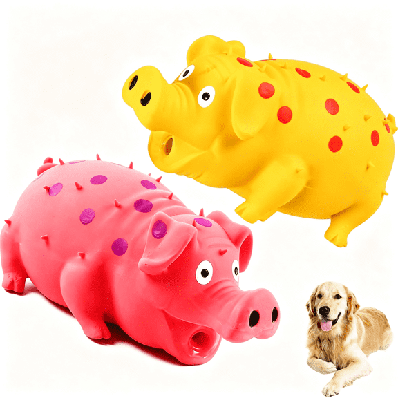 BESTSKY 2-Pack Squeaky Pig Dog Toys - Durable Rubber Chew Toys with Oinking & Grunting Sounds for Small, Medium & Large Dogs - Interactive Latex Puppy Toy Set Durable Pig Dog Toy