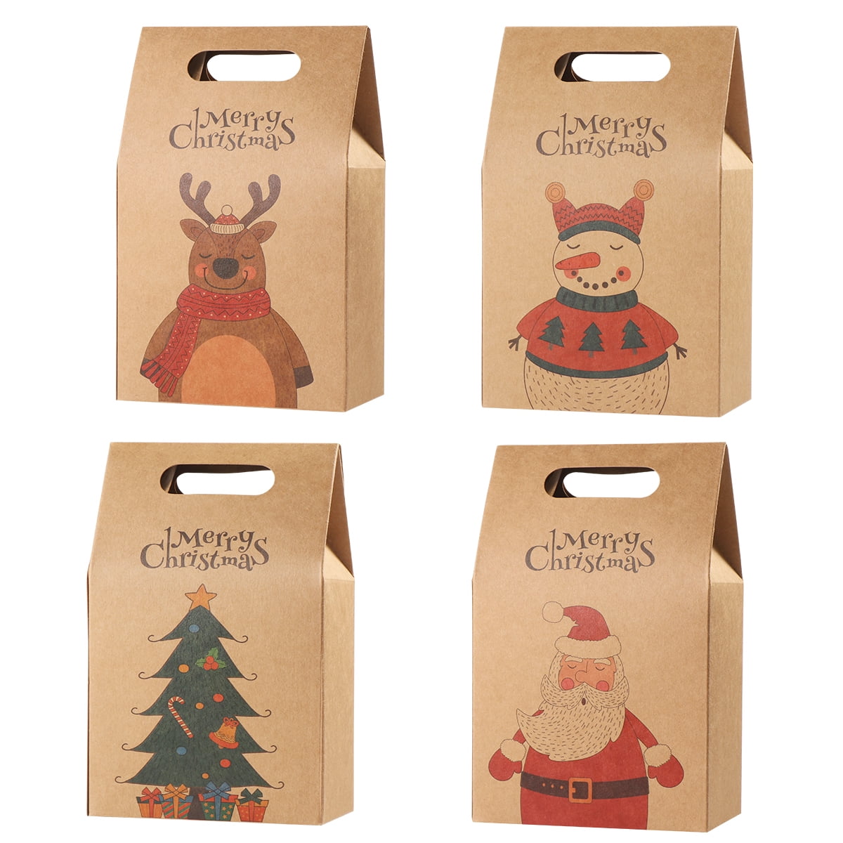 Christmas Present Gift-Box Kraft Paper Cartoon Packing Bag Santa Claus Reindeer. 