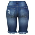 thumbnail image 7 of Frontwalk Ladies Midi Trousers Hole Denim Jeans Skinny Bottoms Travel Soft Mini Pants Ripped Shorts Dark Blue 2XL, 7 of 7