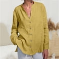 thumbnail image 2 of Penkiiy Womens Button Down Shirt 2024 Casual Long Sleeve Solid Color Shirts Loose Work Tops with Pockets L Yellow, 2 of 6